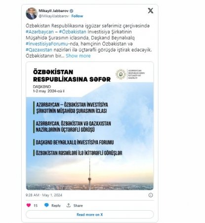 Mikayıl Cabbarov: "Azərbaycan, Qazaxıstan və Özbəkistan nazirlərinin üçtərəfli görüşü keçiriləcək"